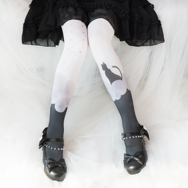 Japanese sweet lolita stockings cute lolita cat print bottoming socks foreign accessories decoration stockings  kawaii girl cos