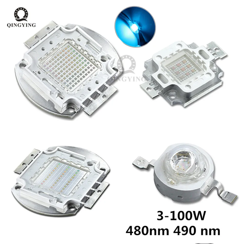 LED ad alta potenza ciano 490nm lampadina di ghiaccio 480nm Chip 3W 5W 10W 20W 30W 50W 100W 480nm 490 nm Ice Blue DIY COB LED Epileds