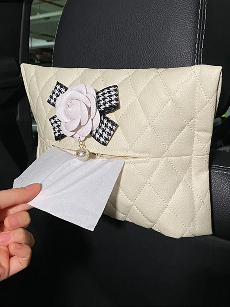 New Fashion Hanging Creative Cute Car Seat Back Pumping Paper Box Camellia Car Tissue Box