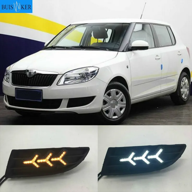 

1 Pair 12V ABS LED DRL Daytime Running Lights Fog Lamp Cover Car- styling For SKODA Fabia 2012 2013 2014