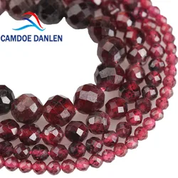 Natural Stone Precious Faceted Genuine Garnet Sparkling Cut Small Round Beads 2/3/4/5MM Diy Bracelet Necklace For Jewelry Making