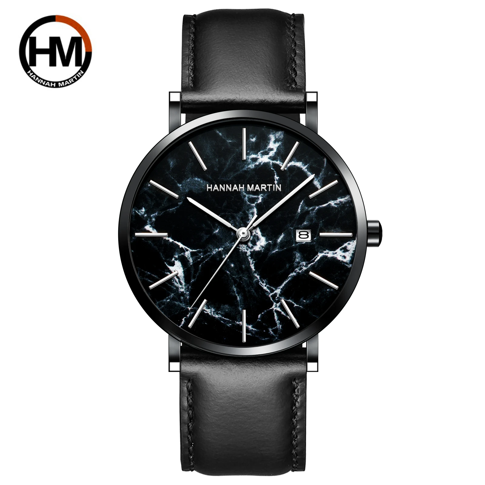 Top Japanese Movement Simple And Fashionable Men\'s Sports Watch Black Marble Pattern Mesh Belt Waterproof Calendar Quartz Watch