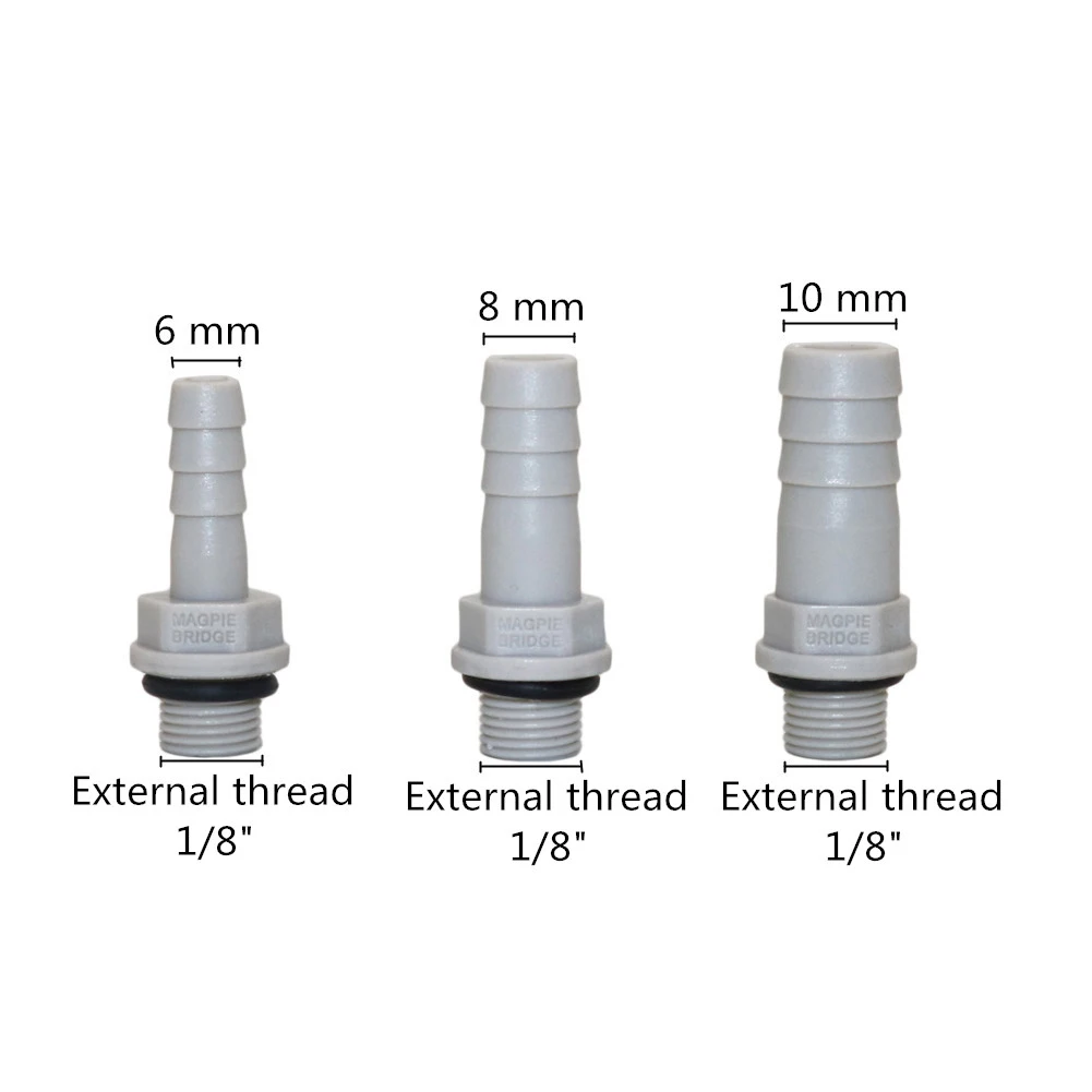 Z tworzywa sztucznego prosty wąż łączniki rurowe 1/8 "gwint męski do 6mm, 8mm, 10mm, złącze proste kolczasty sprzęgła/złącza rura pneumatyczna armatura