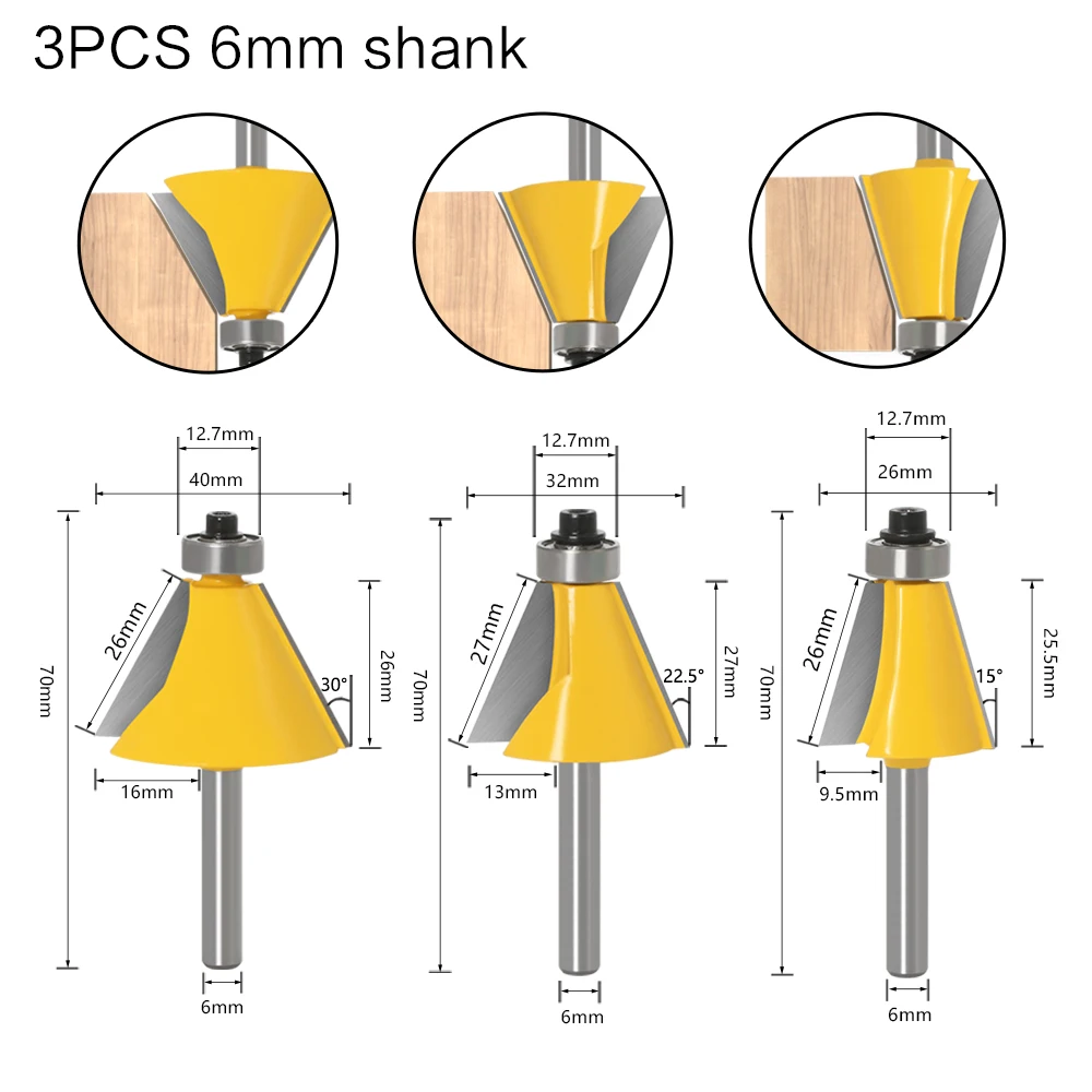 1 pz 8mm 6mm 1/4 pollici 12mm 1/2inchShank smusso Router Bit 15 gradi smussato bordo fresa per legno wooddorking macchine utensili