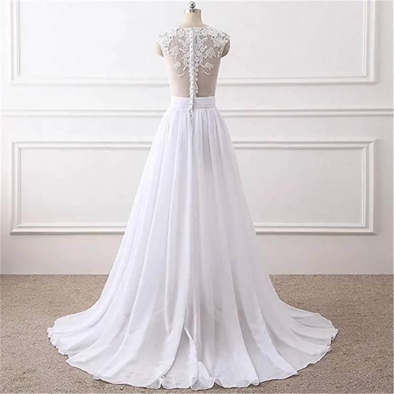 Robe de mariée en dentelle blanche/ivoire, avec mancherons, fente latérale, boutons, robes de mariage, nouvelle collection