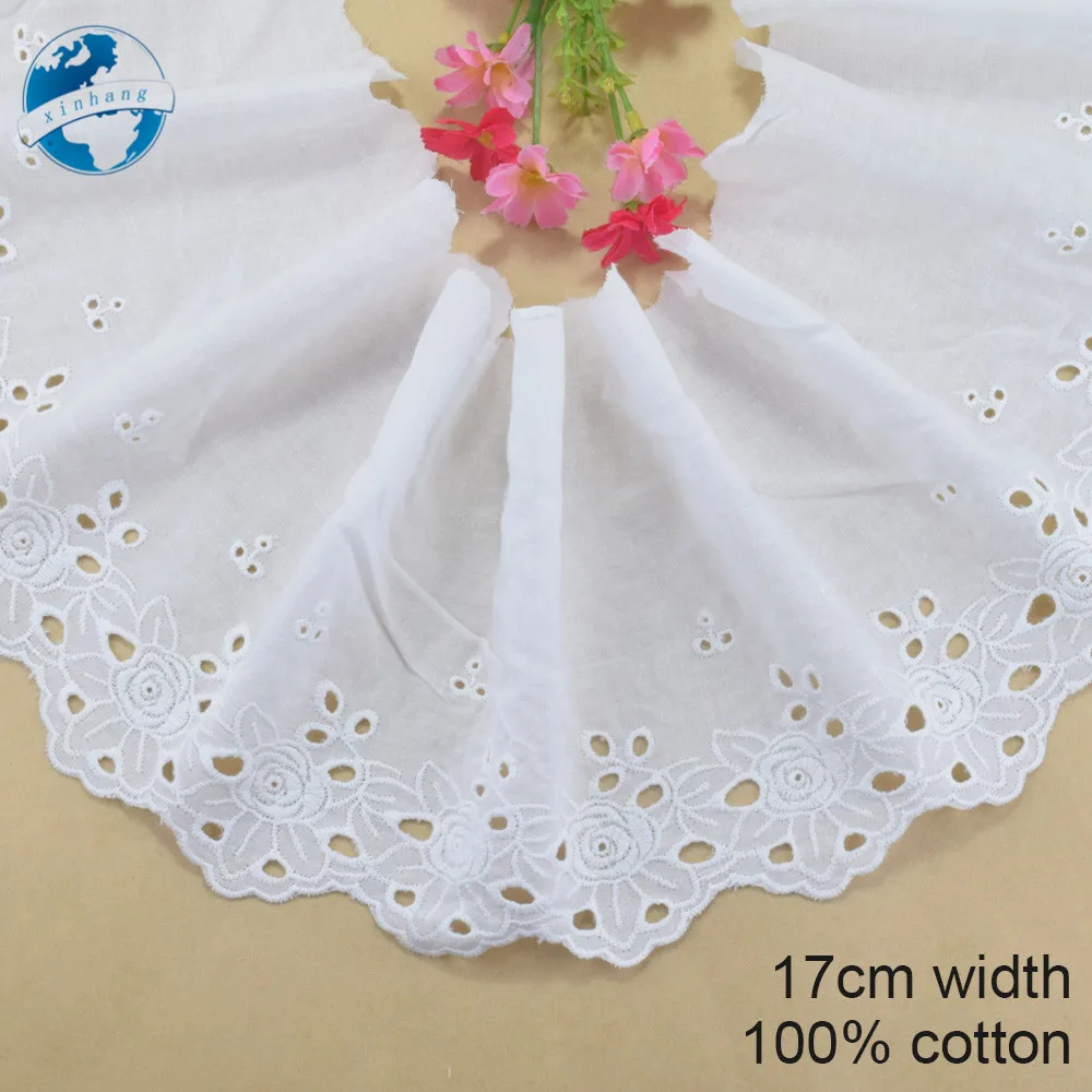 17cm Wide 100% Cotton Embroidery White Lace Sewing Ribbon Trim Wedding Decoration DIY Dolls Colthes Dress Accessories  #4209