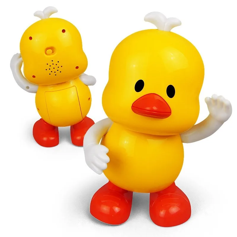 1Pcs Singing Dancing Swinging Cartoon Yellow Little Duck Figures Toy Electric LED Light Music Robot Children Entertainment Toy