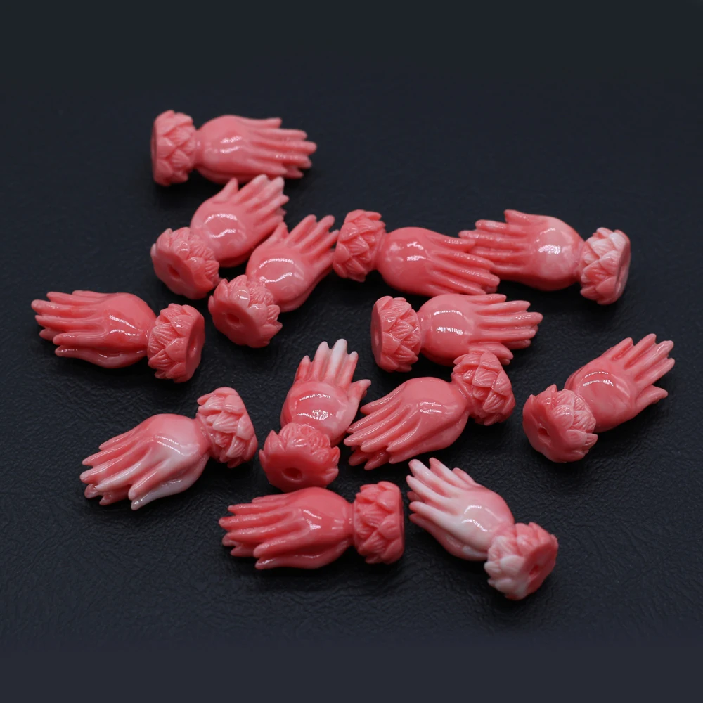 10Pcs Natural Corals Beads Red Guanyin Hand Shaped With Holes Loose Beaded For Jewelry Making DIY Bracelet Necklace Accessories