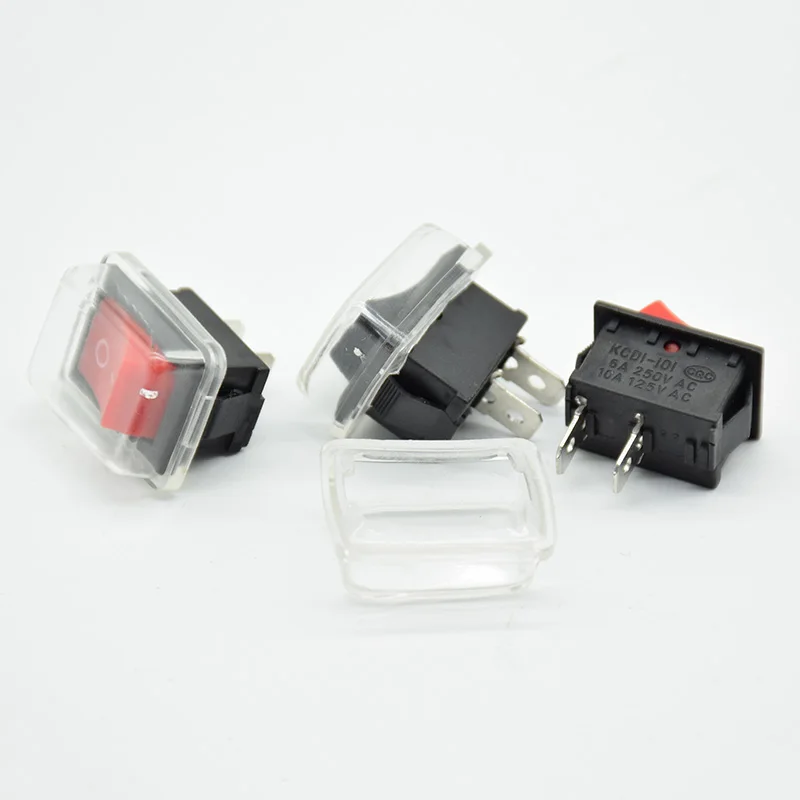 5pcs/lot 21*15 mm 2PIN Kcd1 Boat Rocker Switch SPST Snap-in ON/OFF Position 6A 250V 10A125V Copper Feet with waterproof cover