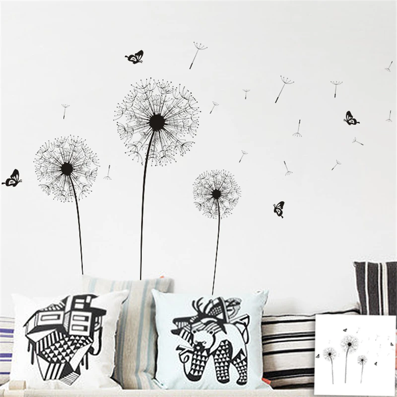 Romantic Dandelion Butterfly Wall Stickers For Shop Office Home Decorations Plant Wall Mural Art Diy Pvc Decal Poster