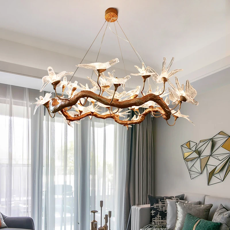 copper light luxury bird chandelier American stairwell decorative lamp clothing store window lamp creative engineering lamps