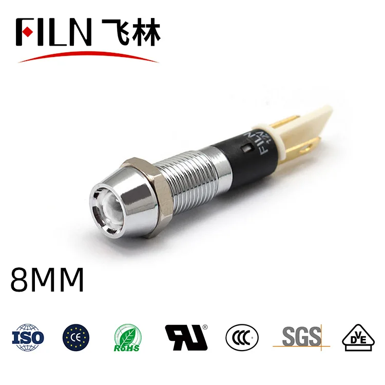 FILN Metal 8mm 12v 24v 220v 110v high quality equipment led pilot lamp led indicator light without cable