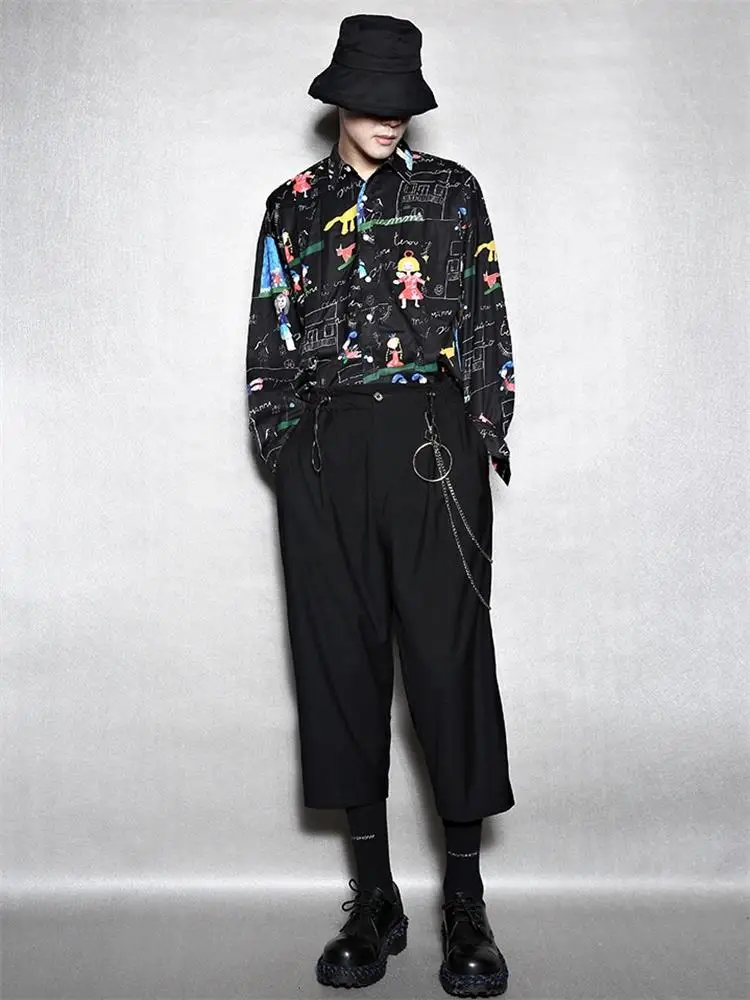 Men's New Hairstylist Singer Dark Hip Hop High Street Elastic Waist Hong Kong Style Fashion Trend Loose Plus Size Suit Pants