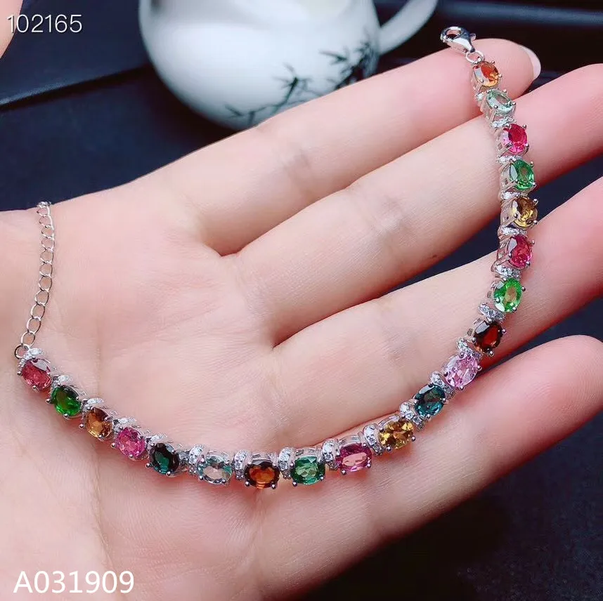 

KJJEAXCMY boutique jewelry 925 sterling silver inlaid Natural tourmaline gemstone bracelet ladies support detection luxurious