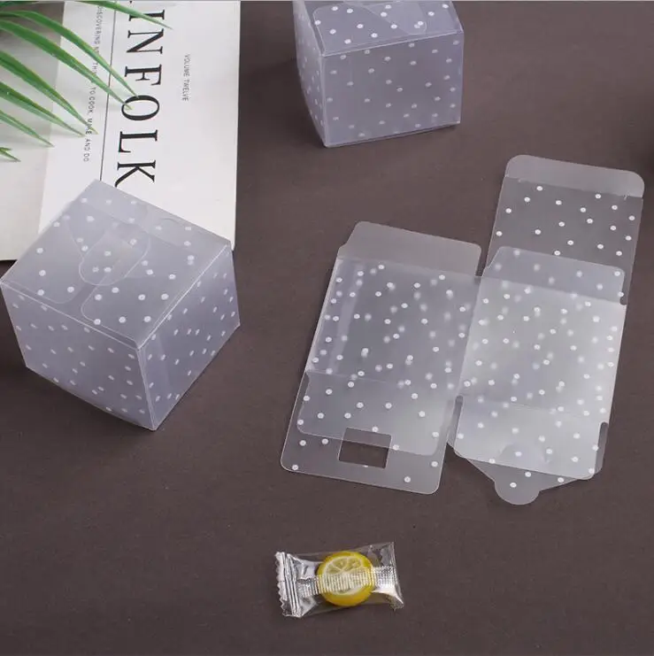 50Pcs/Lot Clear PVC Candy Packaging Box Square Transparent Cake Box dot DIY Plastic Packaging Gift Box Wedding Party Decorations