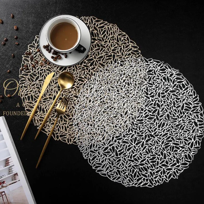 Environmental Friendly PVC Heat Insulation Placemat Table Mat Coffee Pad Coaster Gold Silver Color Kitchen Dinner Table Decor