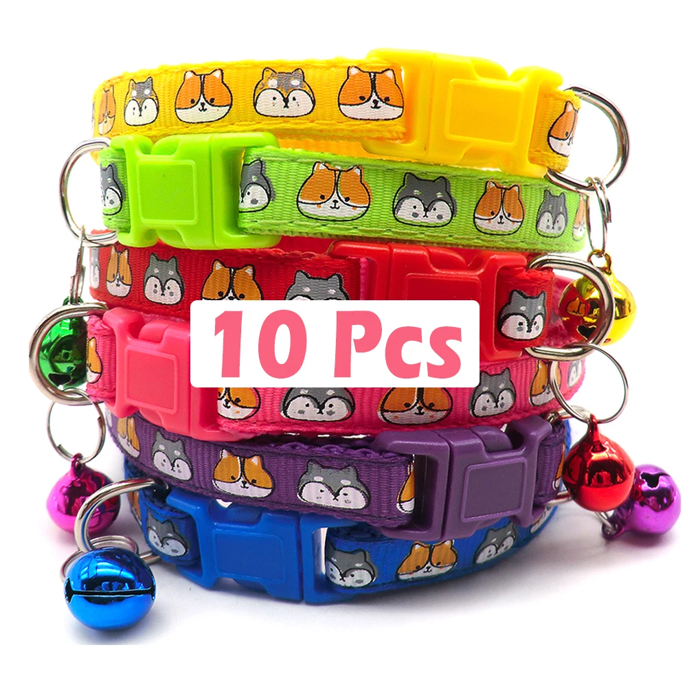 Wholesale 10Pcs Collars With Bell Delicate Safety Casual Nylon Dog Collar Neck Strap Fashion Adjustable Bell Pet Cat Dog Collar