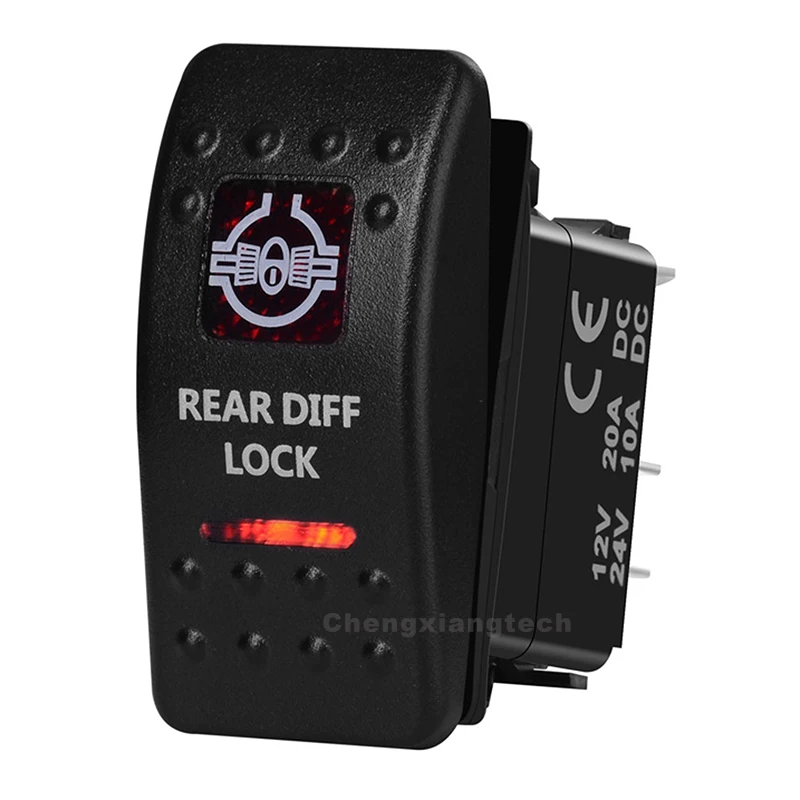 5Pins On Off Rocker Switch Rear Diff Lock Red Led SPST12V 20A 24V 10A Car Boat Toggle for Carling ARB Narva 4x4 Style