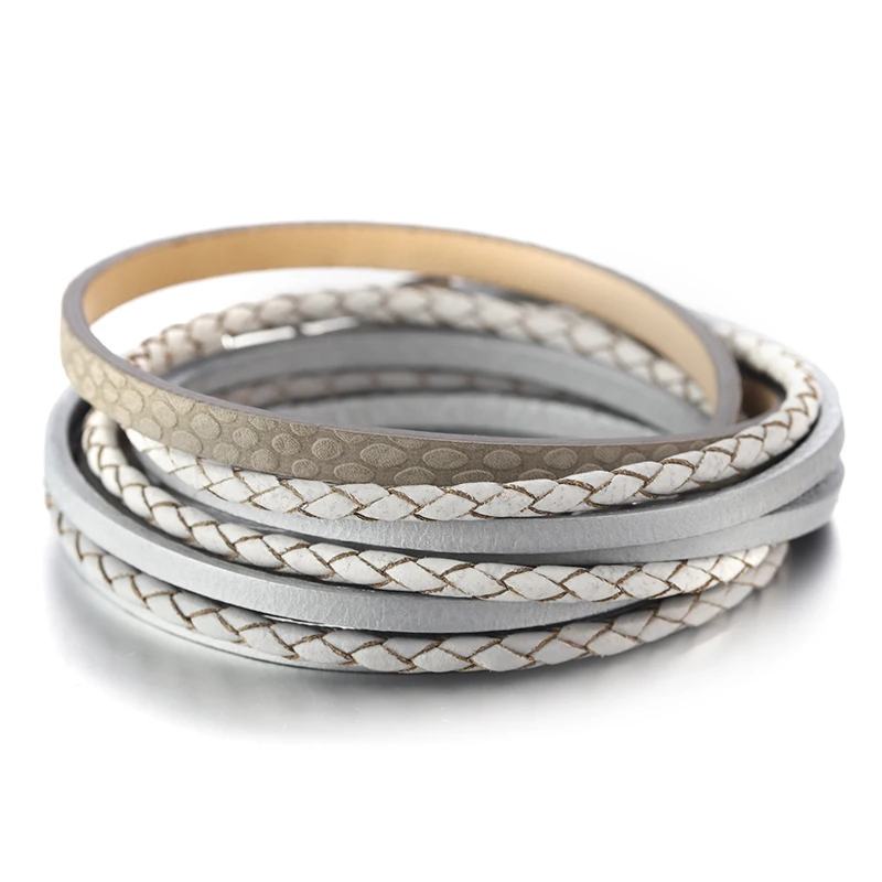 Amorcome-Bracelet rond en cuir tressé pour femme, imprimé léopard, manchette multicouche, bijoux Boho magnétiques