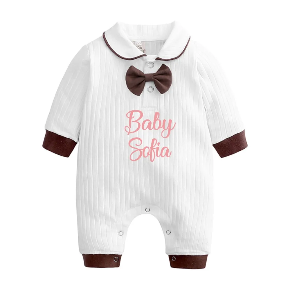 Customized Baby Onesie Playsuit Bow Tie Baby Bodysuit Cotton Baby Romper Personalized Newborn Toddler Infant Baby Boys Romper