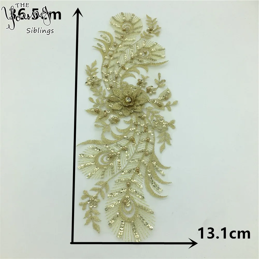 Golden 3D Three-dimensional Flower Decoration ABC Pearl Sequin Embroidery Applique Fake Collar DIY Craft Supplies Accessories