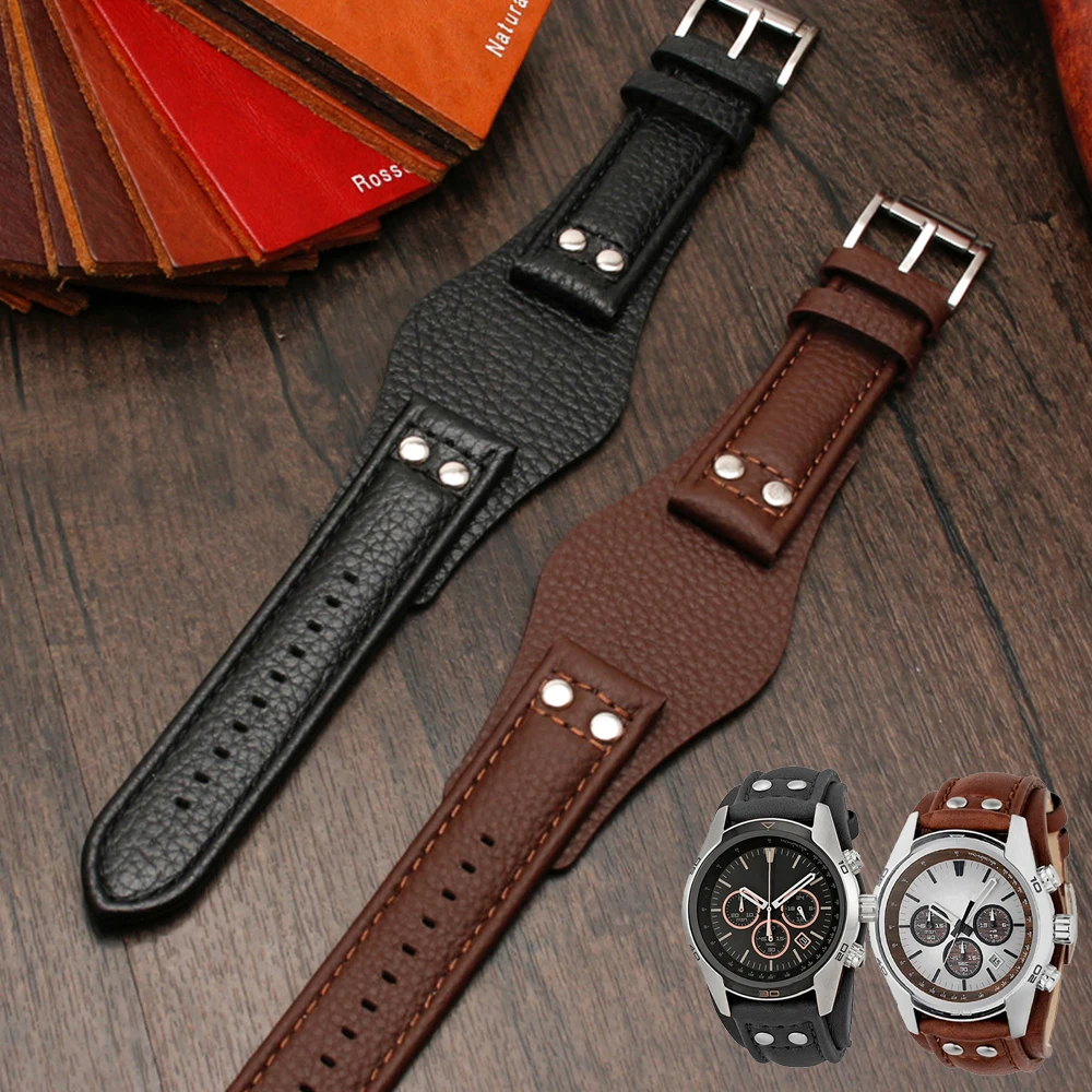 20mm 22mm Genuine Leather Strap for Fossil CH2564 CH2565 CH2891 CH3051 FS4813 ME3102 AM4535 AM4486 AM4532 Men Rivet Watch Band