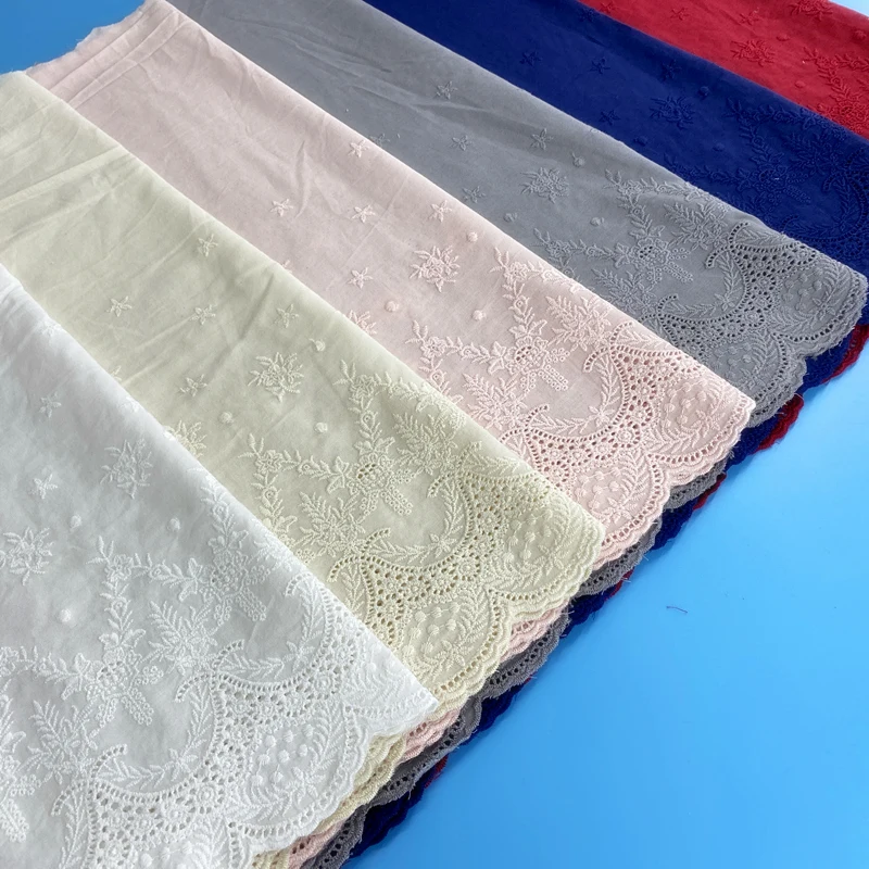 女性用の刺繍入りコットン生地,幅43cmのカラフルなレース生地,日曜大工,透かし彫りレース,ベビー服アクセサリー