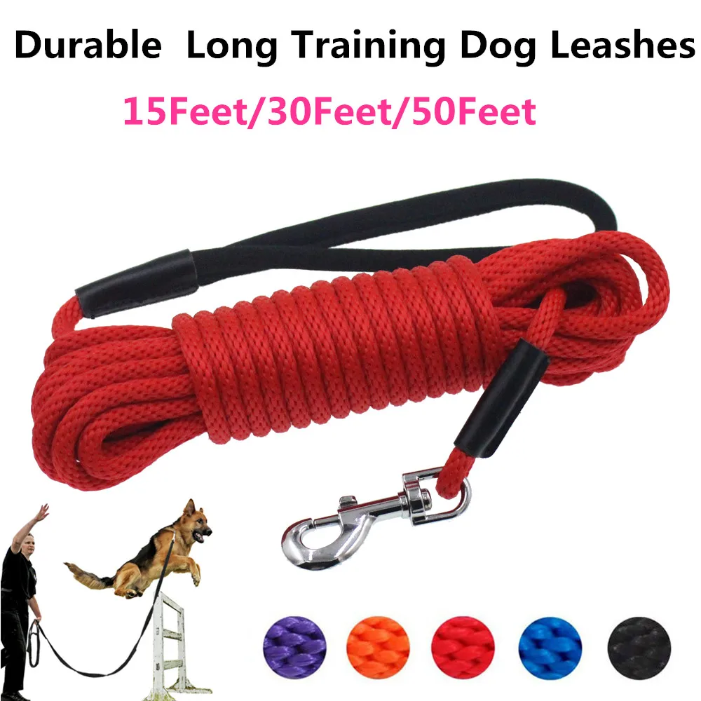 Dog Training Leash 50FT 30FT 15FT 10FT  Pet Dog Leash Nylon Long Lead Rope Leash Soft Padded Handle for Large Medium Small Dogs