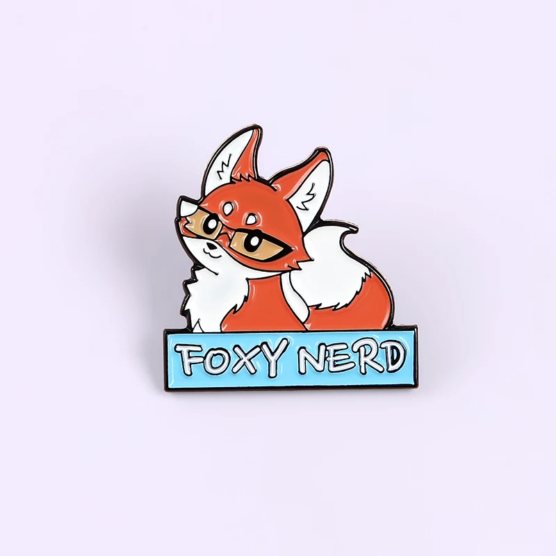 Red Fox Badge Cartoon Cute Wearing Glasses Knowledgeable Fox Lady Metal Enamel Brooch Fashion Lapel Backpack Jewelry Gift