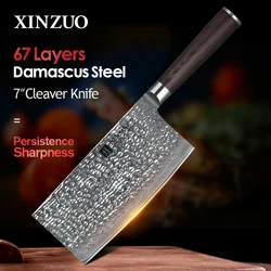 XINZUO 7'' Inch Big Chinese Knife 67 Layer VG10 Damascus Stainless Steel Kitchen Knife Pakka Wood Handle Butchers Cleaver Knives