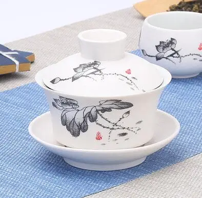 Chinese handgeschilderde Kungfu theeservies, terrine Dehua, wit porselein, Gaiwan, pannenset voor op reis, snelle kop, hoge kwaliteit