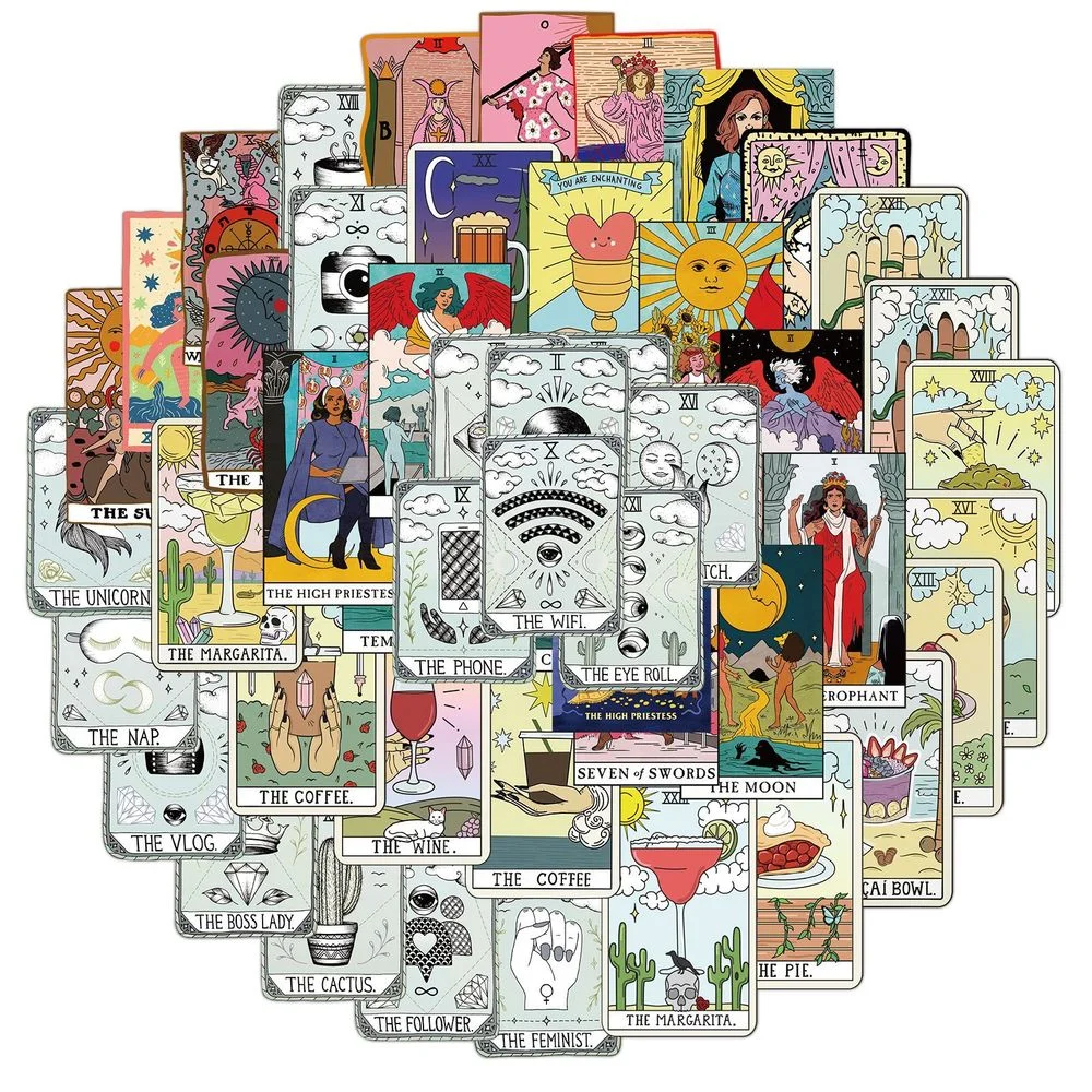 50Pcs/pack Tarot Card Stickers Divine Sticker For Luggage Laptop Refrigerator Motorcycle Skateboard PVC Pegatinas