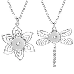 Fashion Snap Button Jewelry Necklaces Dragonfly Flower Charms Snap Necklace Fit DIY 20MM 18mm Snap Buttons Pendant Necklaces