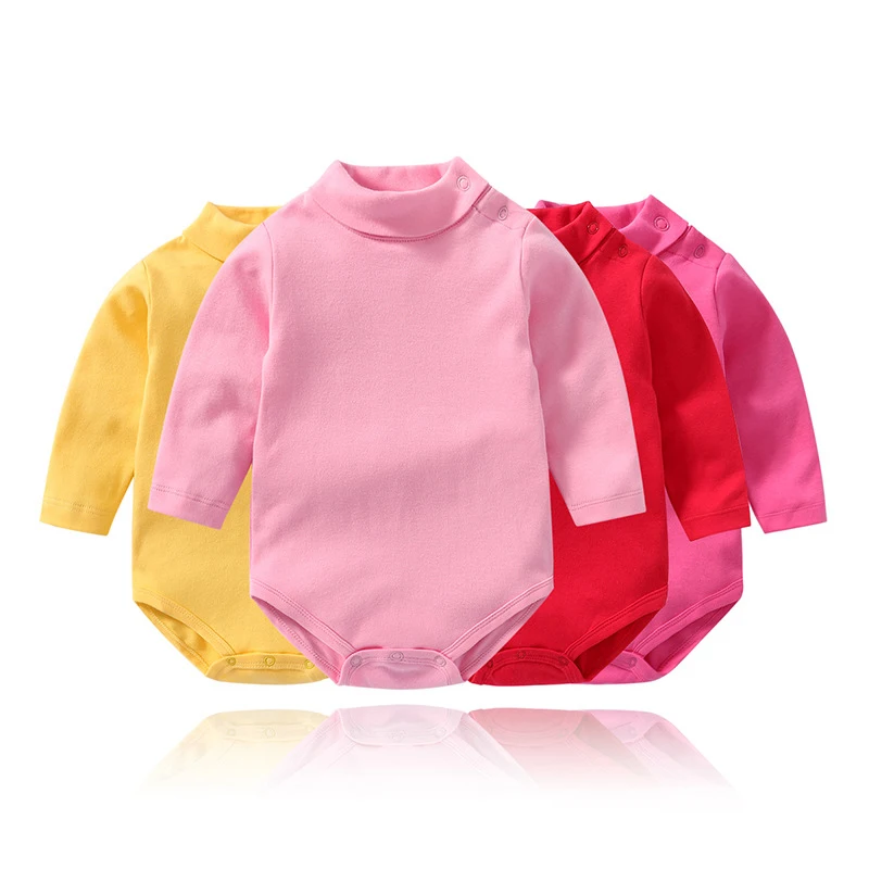 0-3 Yrs Baby Infant Clothing Turtle Neck Cotton Rompers Solid Color Newborn Boys Girls Autumn Winter Long Sleeve Jumpsuit Tops