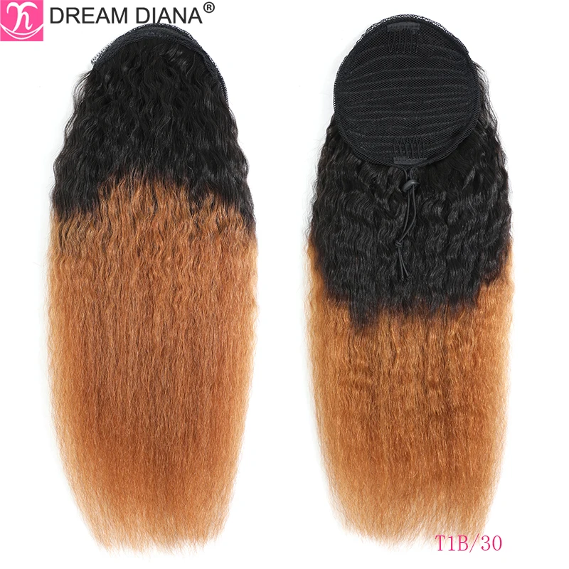 DreamDiana Remy Brazilian Kinky Straight Ponytail 100% Human Hair Clip In Hair Extensions Ombre Hair Drawstring Ombre Ponytail