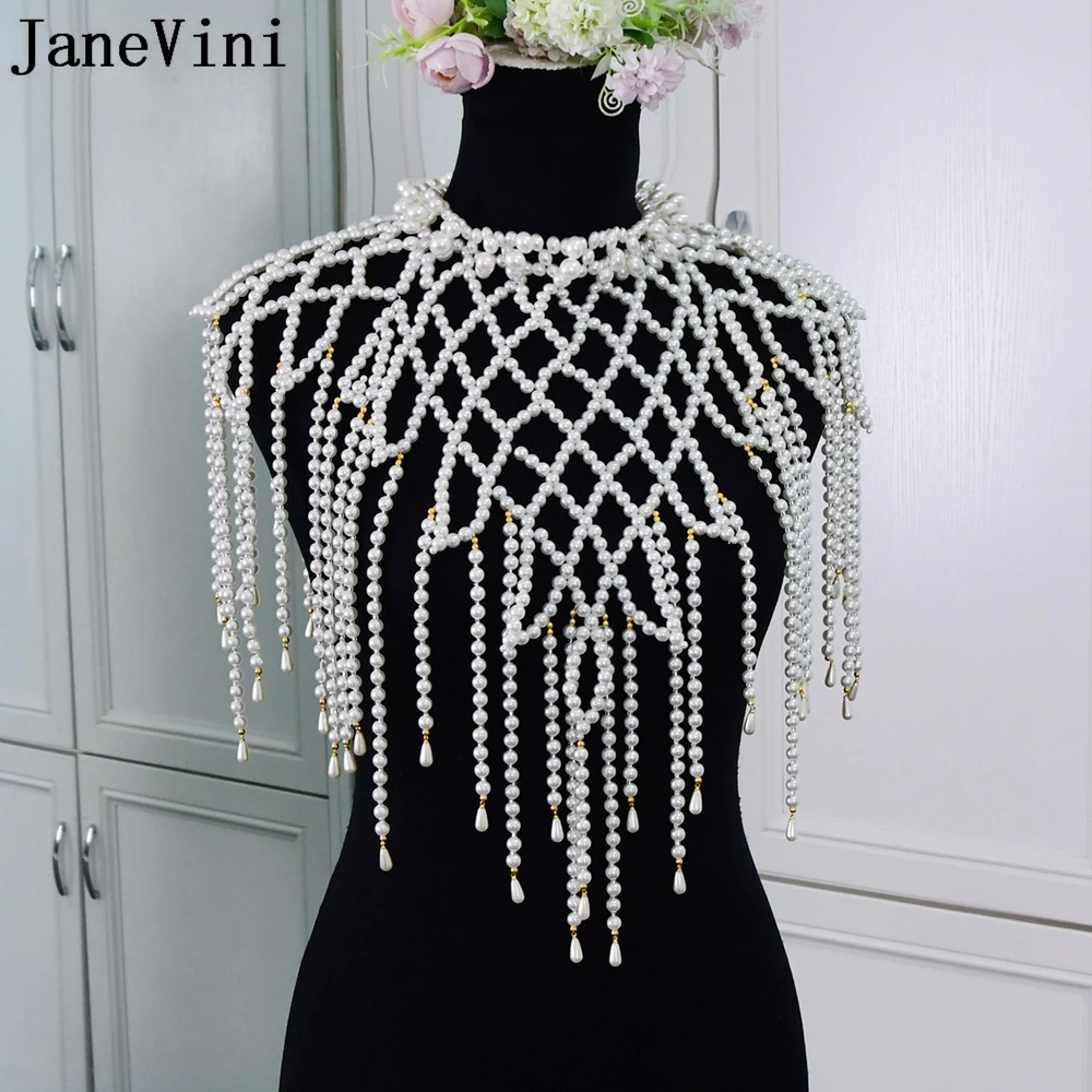 

JaneVini Luxury Pearls Necklaces Bridal Collar Shoulder Long Chain Women Body Chian Necklace Noble Wedding Jewelry Accessories