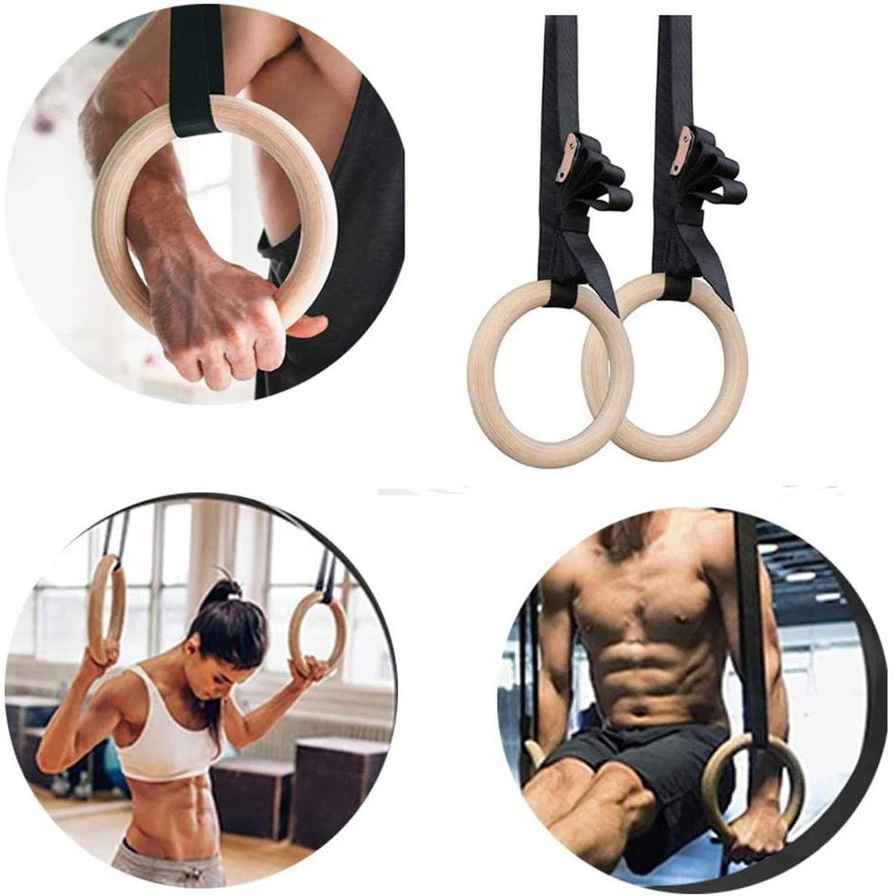 28 32MM Fitness Wooden Gymnastics Rings with Adjustable Cam Buckle Straps Fitness Home Gym Equipment Strength Training Equipment