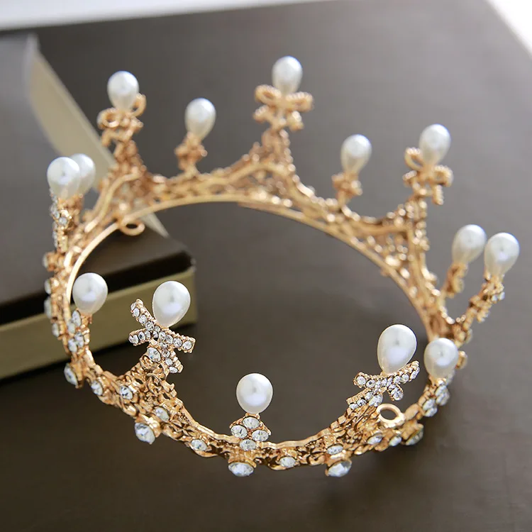 New Bridal Headwear Hgh-end Round Crown Wedding Dress Wedding Jewelry Show Dance Party Accessories Atmospheric Round Crown