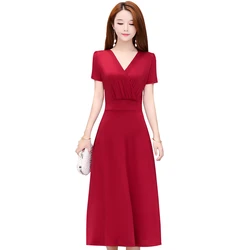 Plus Size Women Sexy A Line Dress Vintage Short Sleeve Casual Elegant Women's Dresses V Neck Party Retro Vestidos