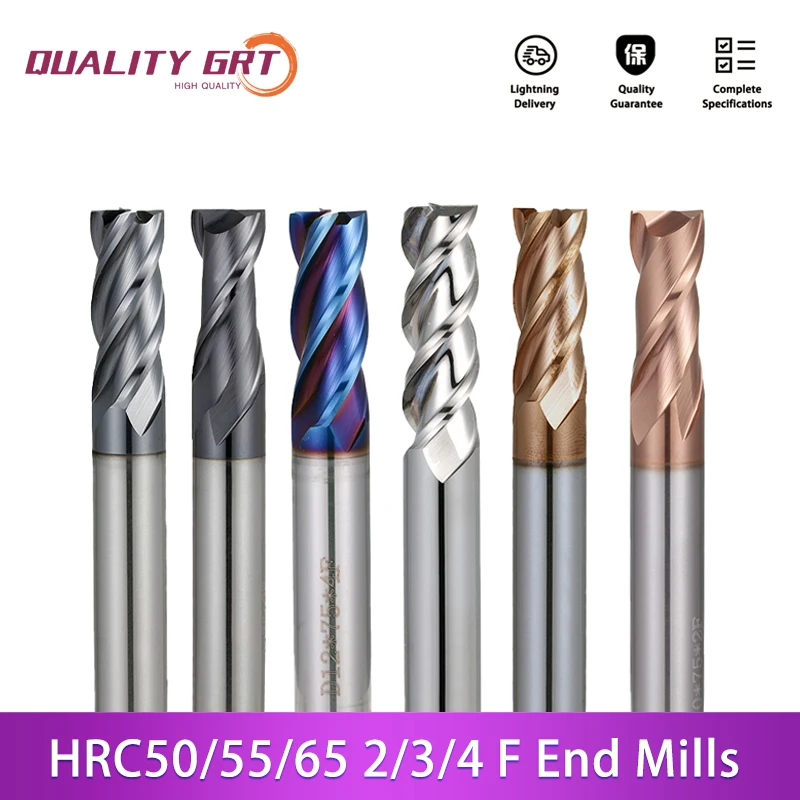 Q.Grt Carbide Milling HRC50 55 65 metal Carbide end mill 2 3 4 Flute Coating Tungsten Steel cutting milling cutter set End Mills