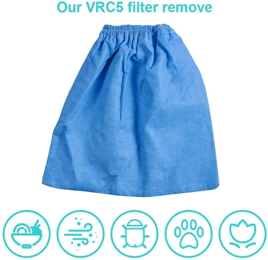 Bolsas de filtro de tela VRC5 para aspiradoras de 4 a 16 galones, VBV1210, VJC507P, paquete de 6
