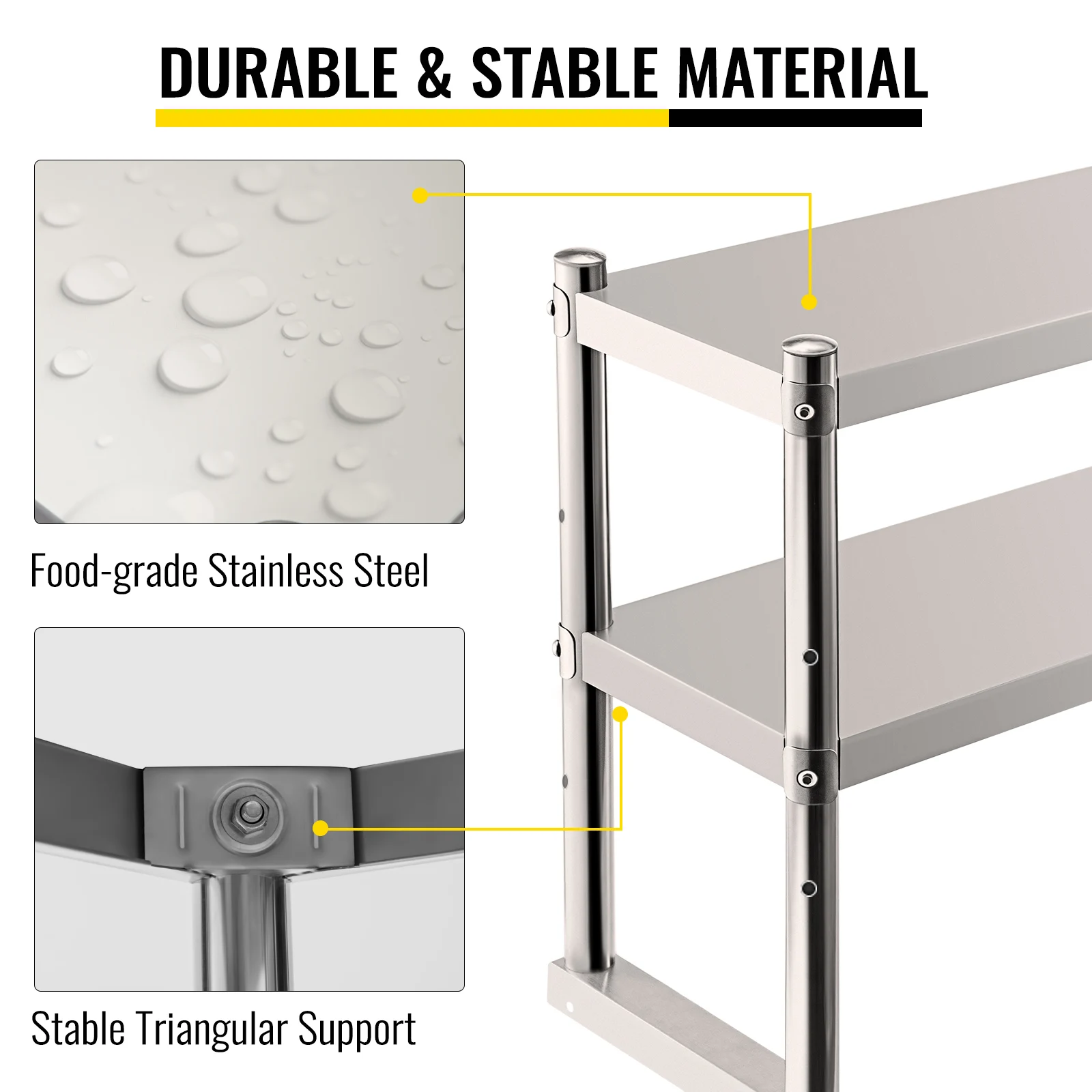 VEVOR Stainless Steel Kitchen Work Table Professional 7 Types Double Overshelf Adjustable Lower Shelf Use for Home Commercial