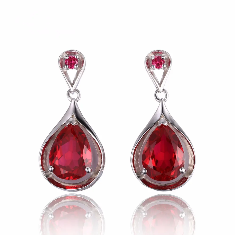 CiNily Water Drop Shape Red Ruby 925 Sterling Silver Earring for Women Fine Jewelry Engagement Drop Earrings SE042