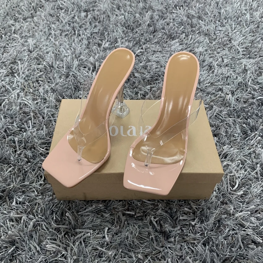 2022 New Designer PVC Transparent Female Slippers Sandals Women Sexy High heels Summer Party Ladies Clear Flip flops shoes