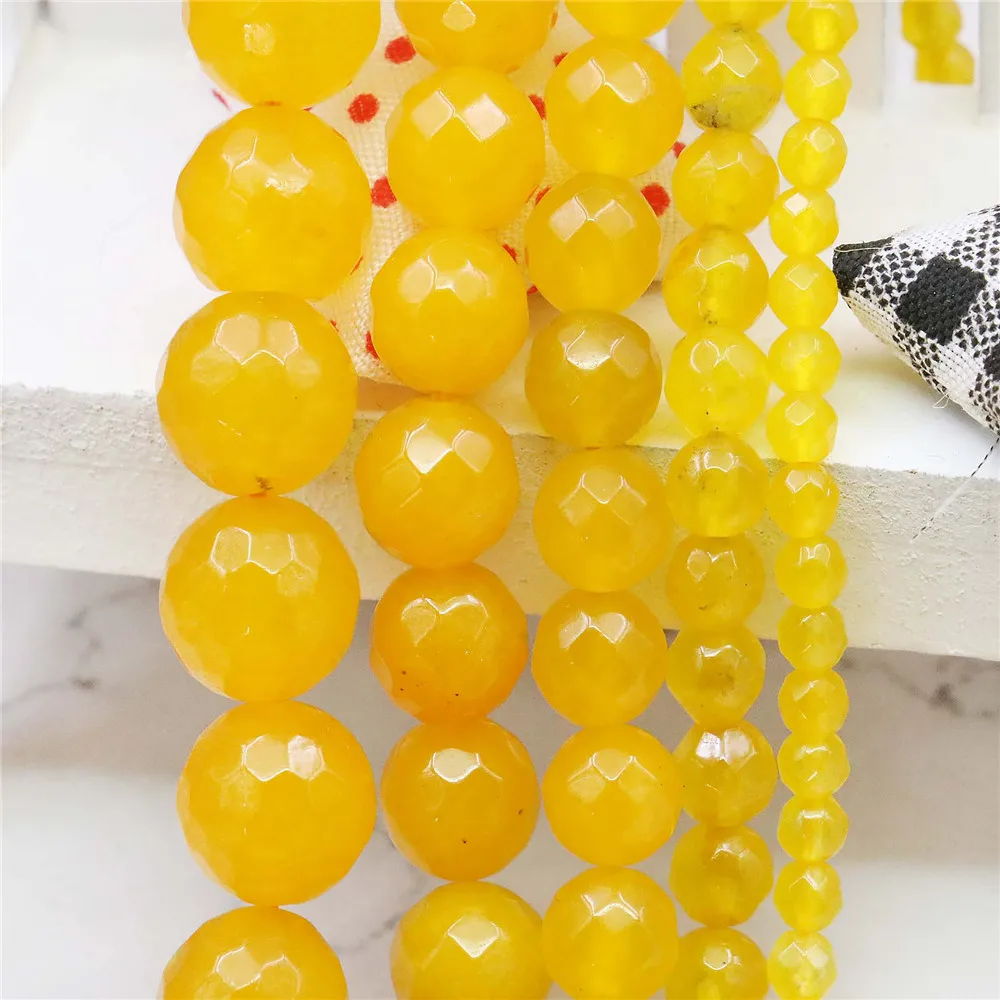 4mm 6mm 8mm 10mm 12mm Faceted South America Yellow Chalcedony Round Loose Beads Accessory Parts jewelry Natural Stone wholesale