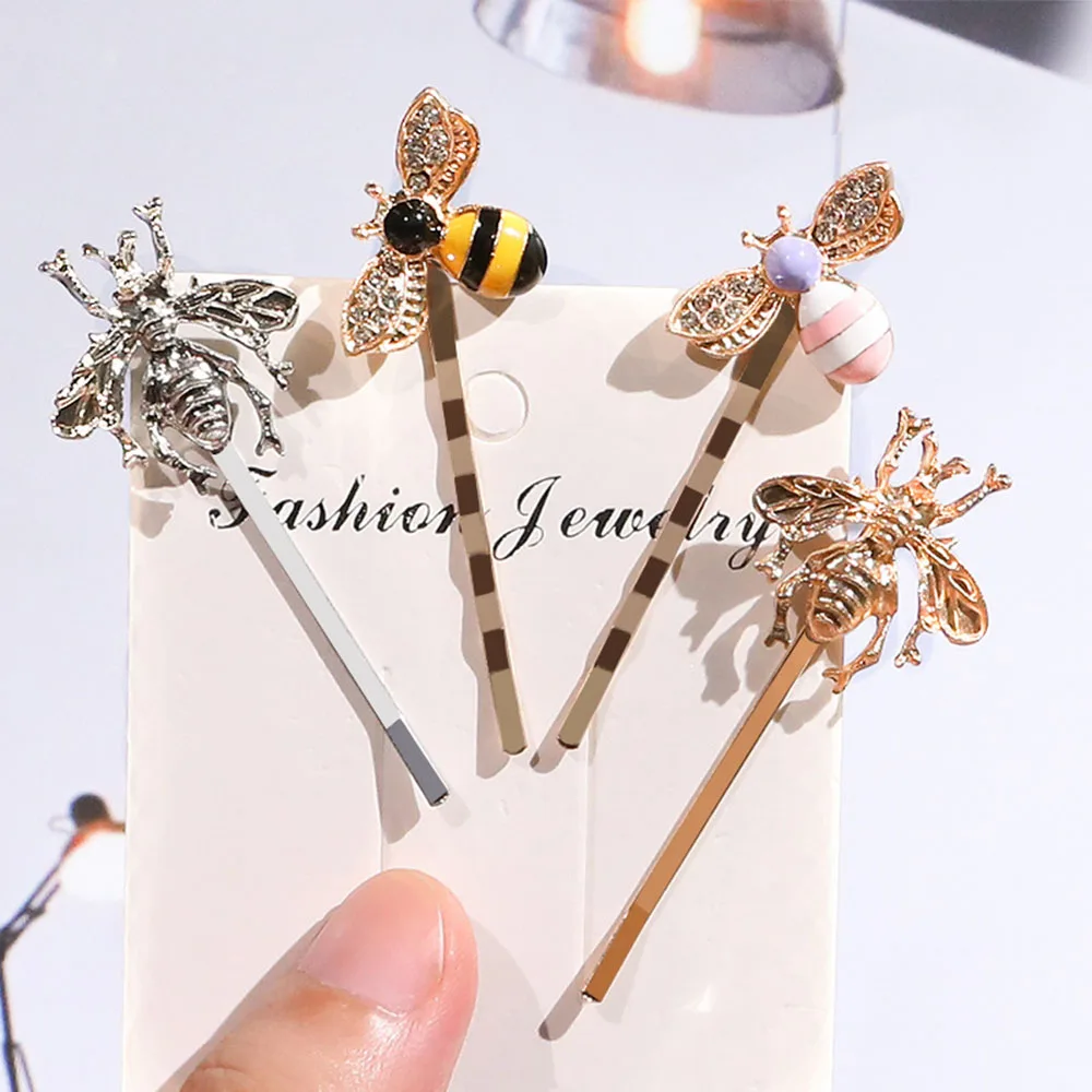 Women Fashion Style Girl Exquisite Gold Bee Hairpin Side Clip Elegant Hair Clips Barrettes Sweet Headwear Hair Accessories