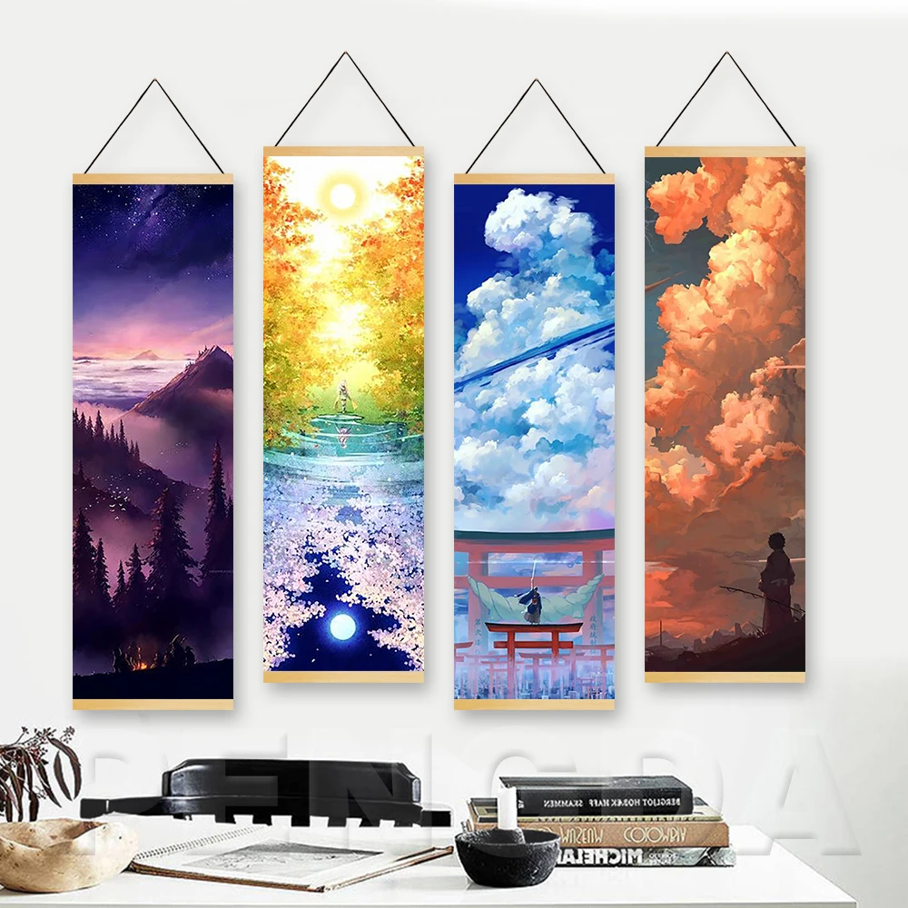 

Nordic Canvas Printed Home Decor Wall Art Game Touken Ranbu Online Painting Solid Wood Hanging Scroll Picture Living Room Poster