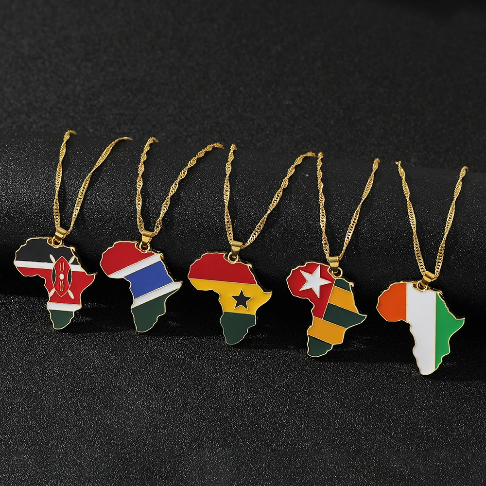 Country Map Flag Metal Necklace Kenya Malawi Congo Zimbabwe Country Men’s Women’s Pendants Necklace Jewelry Gifts