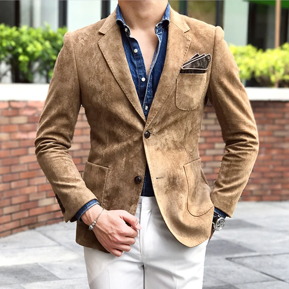 Flannel Brown Men's suit Fashion Green Jacket Blazer Prom Party Dinner Black Business Coffe Waistcoat Tuxedo  Jacket For Wedding