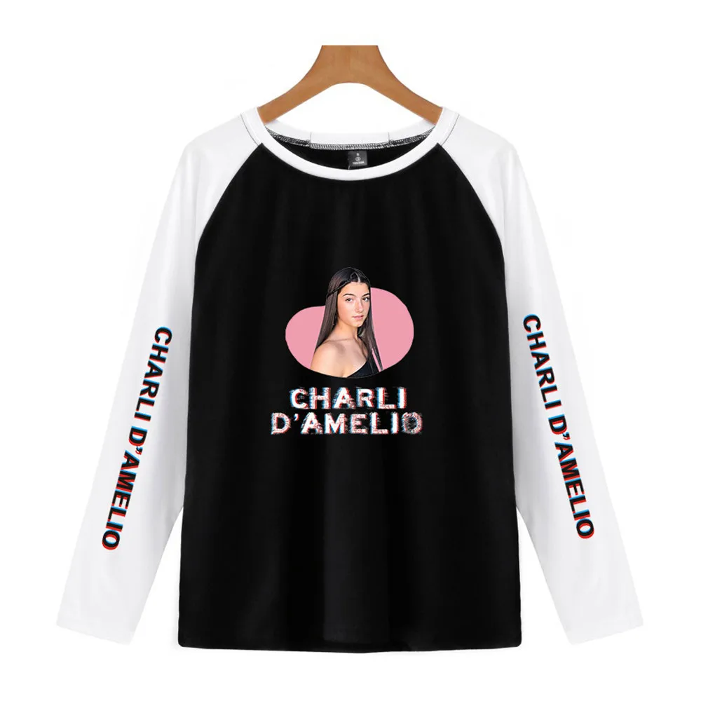 Charli Damelio New Arrival merch T-shirt Ice Coffee Splatter T-Shirts Women O-neck Long Sleeve Casual T Shirt